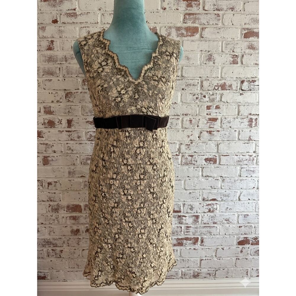 ANNA SUI Floral Lace Velvet Bow Trim Whimsigoth Fairycore Coquette Midi Dress 4